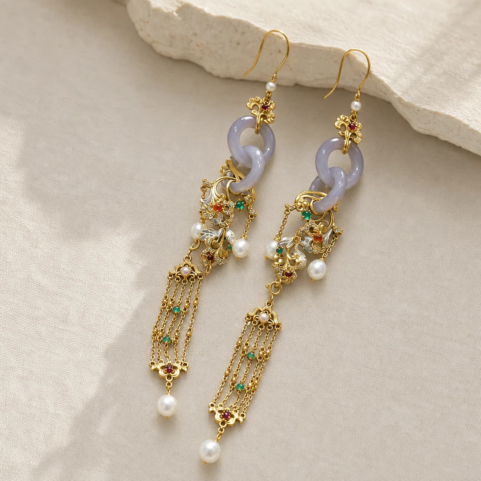 Pearl Tassel Filigree Earrings alternate angle