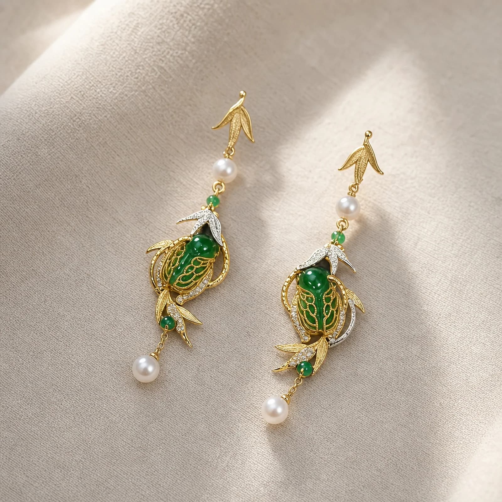 Jade Pearl Drop Earrings alternate angle
