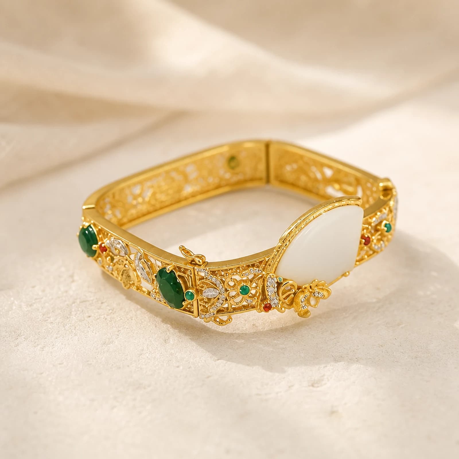 White Jade Filigree Bangle alternate angle