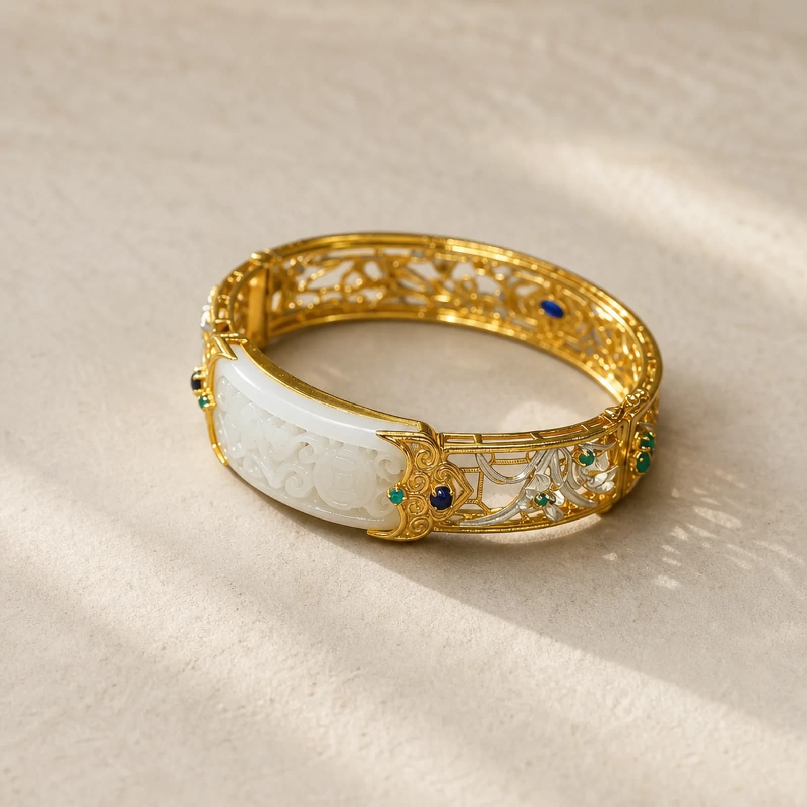 Rounded Jade Filigree Bangle alternate angle