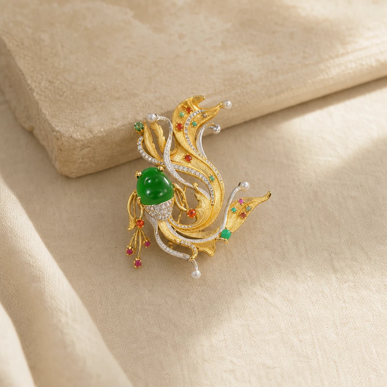 Jade Leaf Filigree Brooch alternate angle