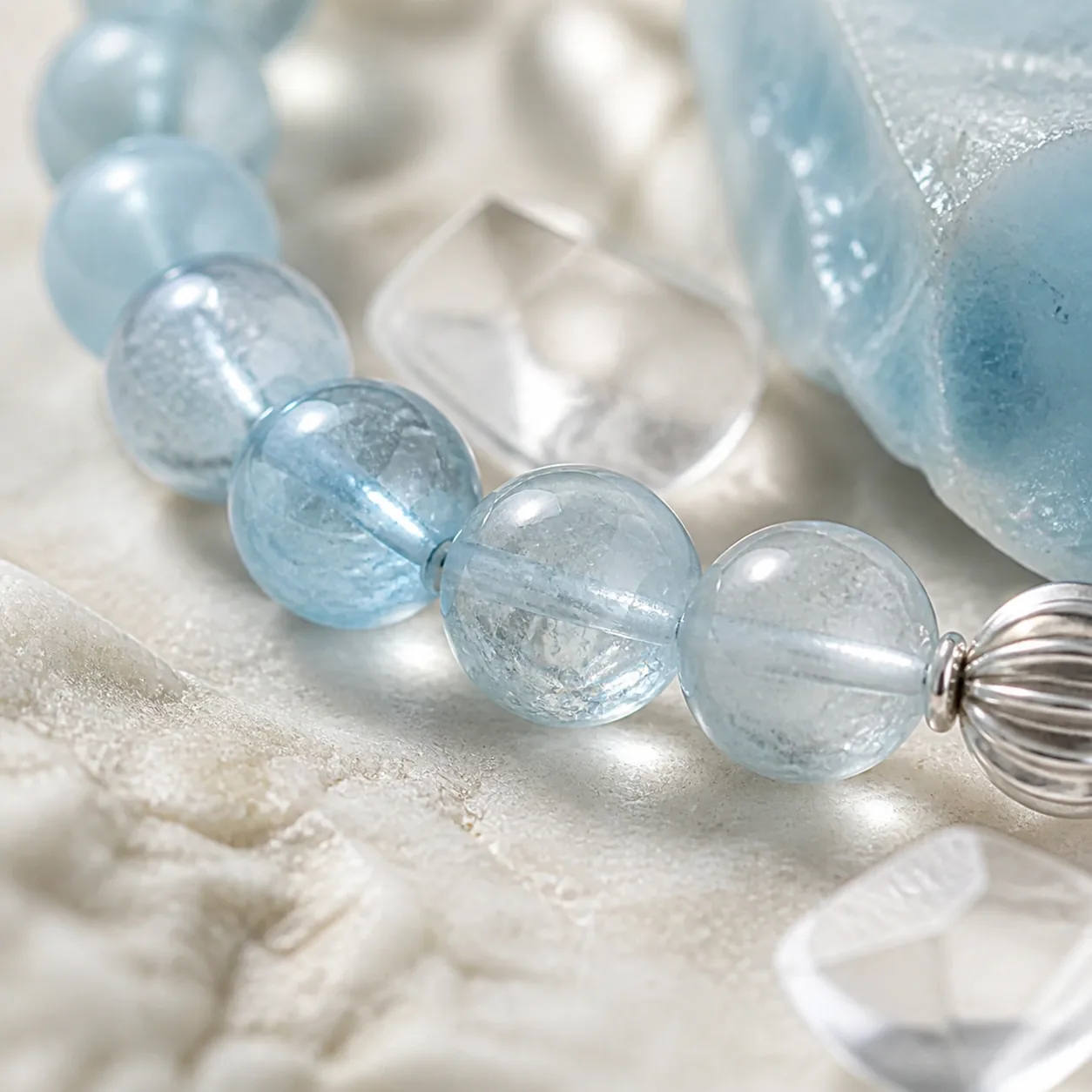 Aquamarine crystal macro material mood