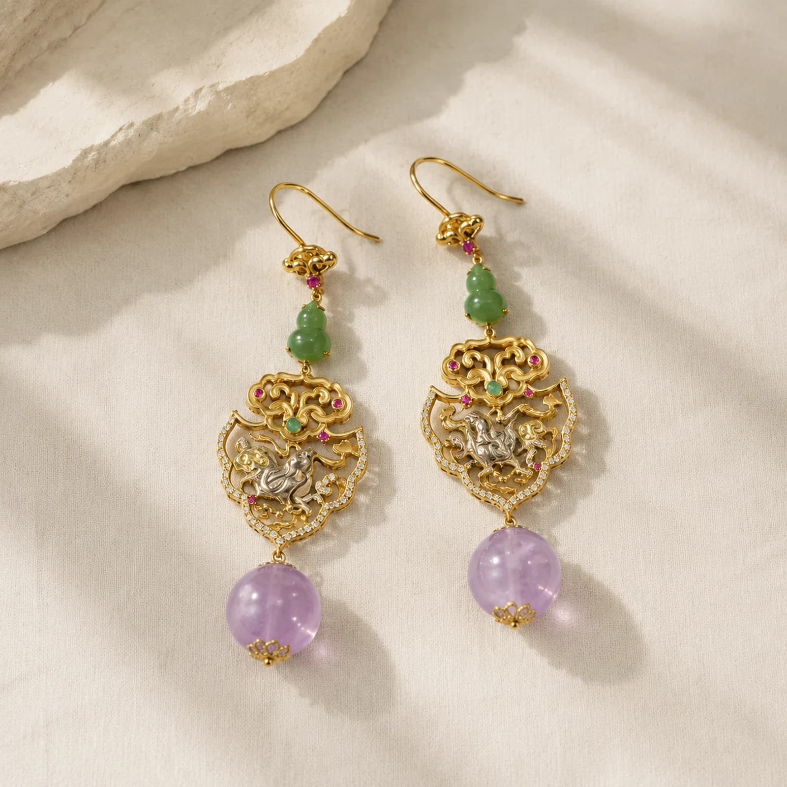 Jade Amethyst Filigree Earrings main view