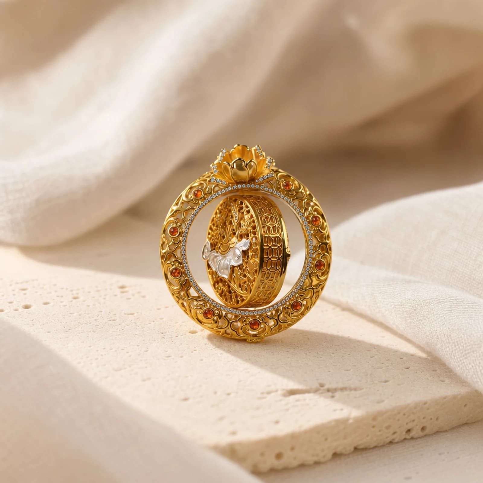 Gold Filigree Heritage Pendant quiet ritual setting