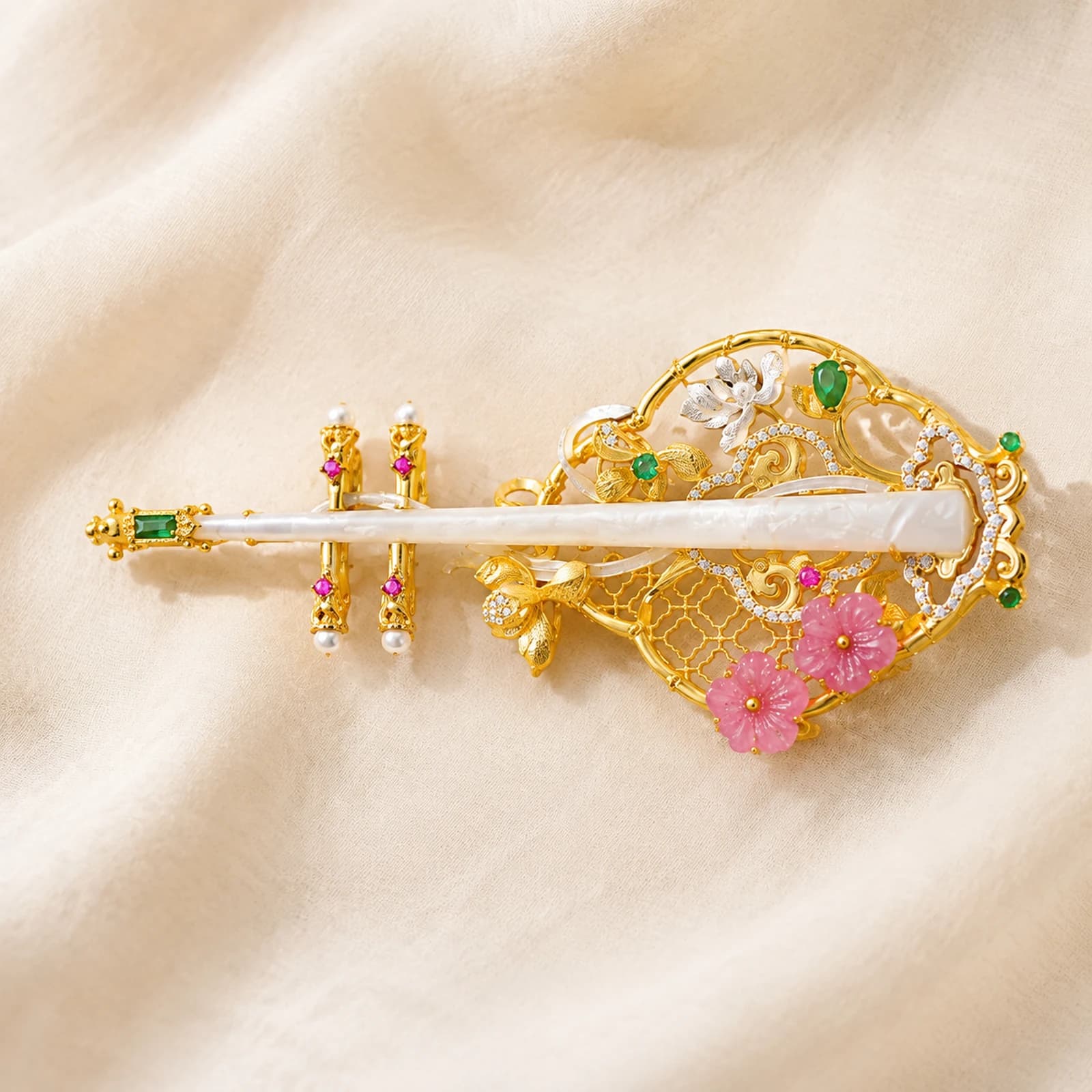 Jade Branch Filigree Brooch main view