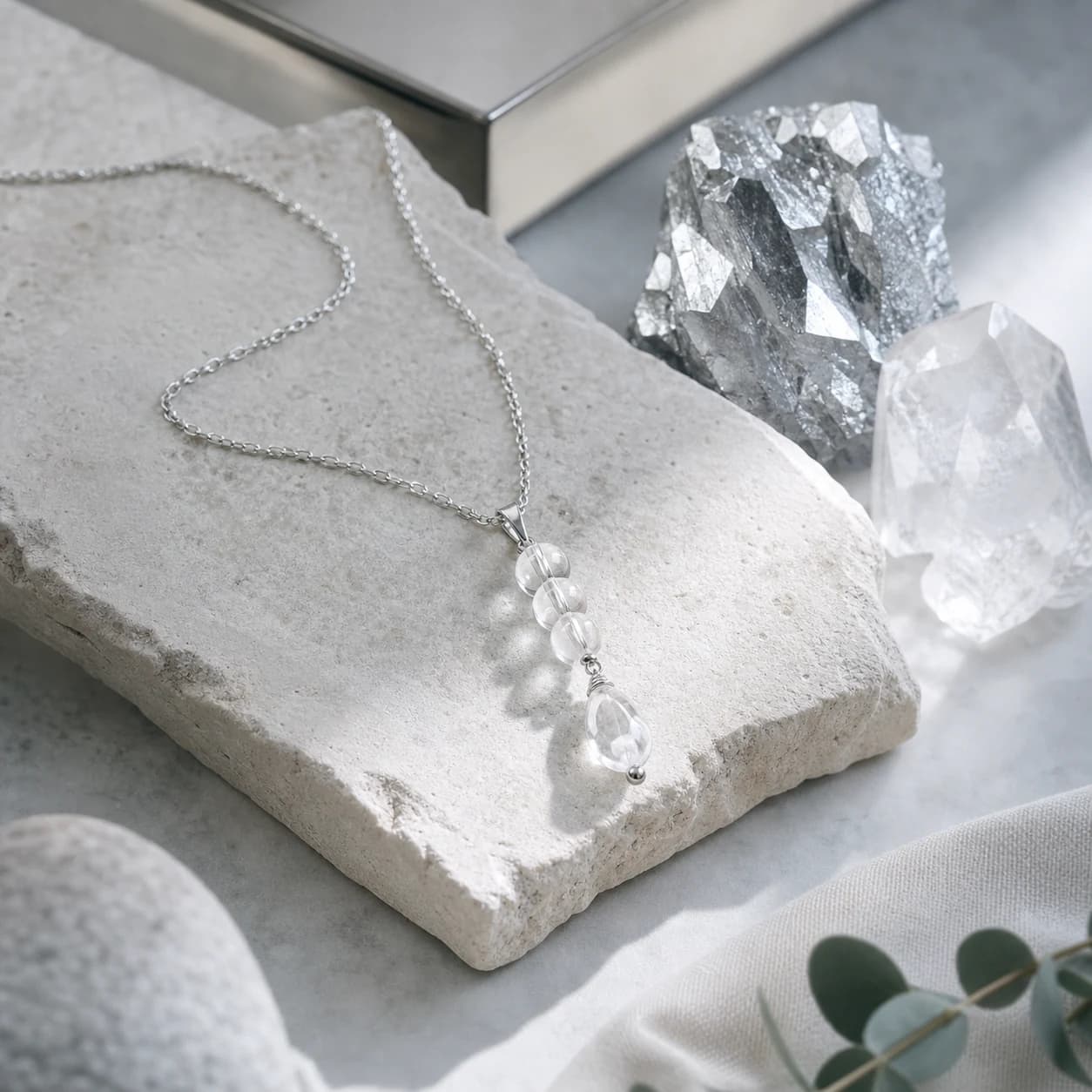 Clear Quartz Necklace in Metal element scene