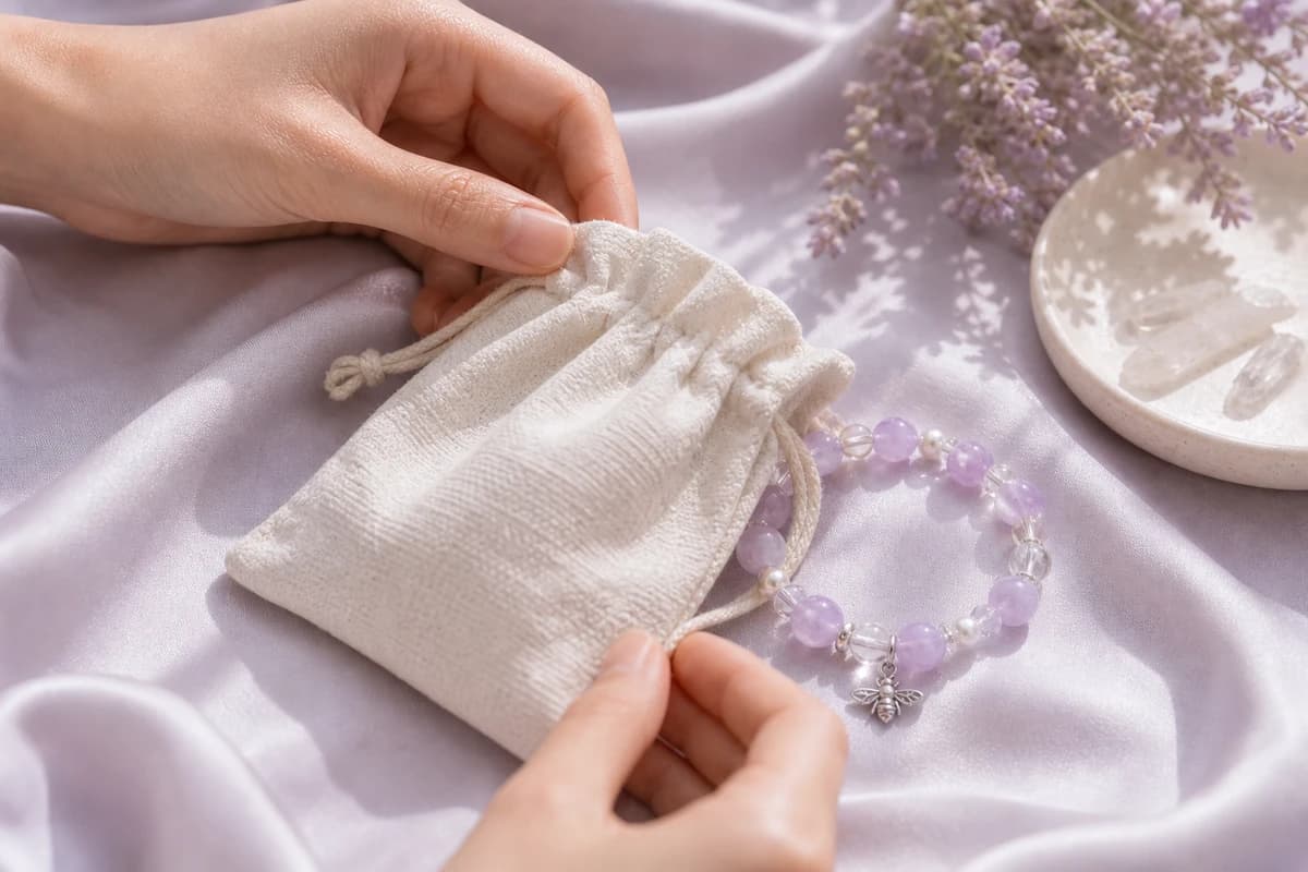 Lavender Summer quiet self-care and gift moment with realistic bead scale