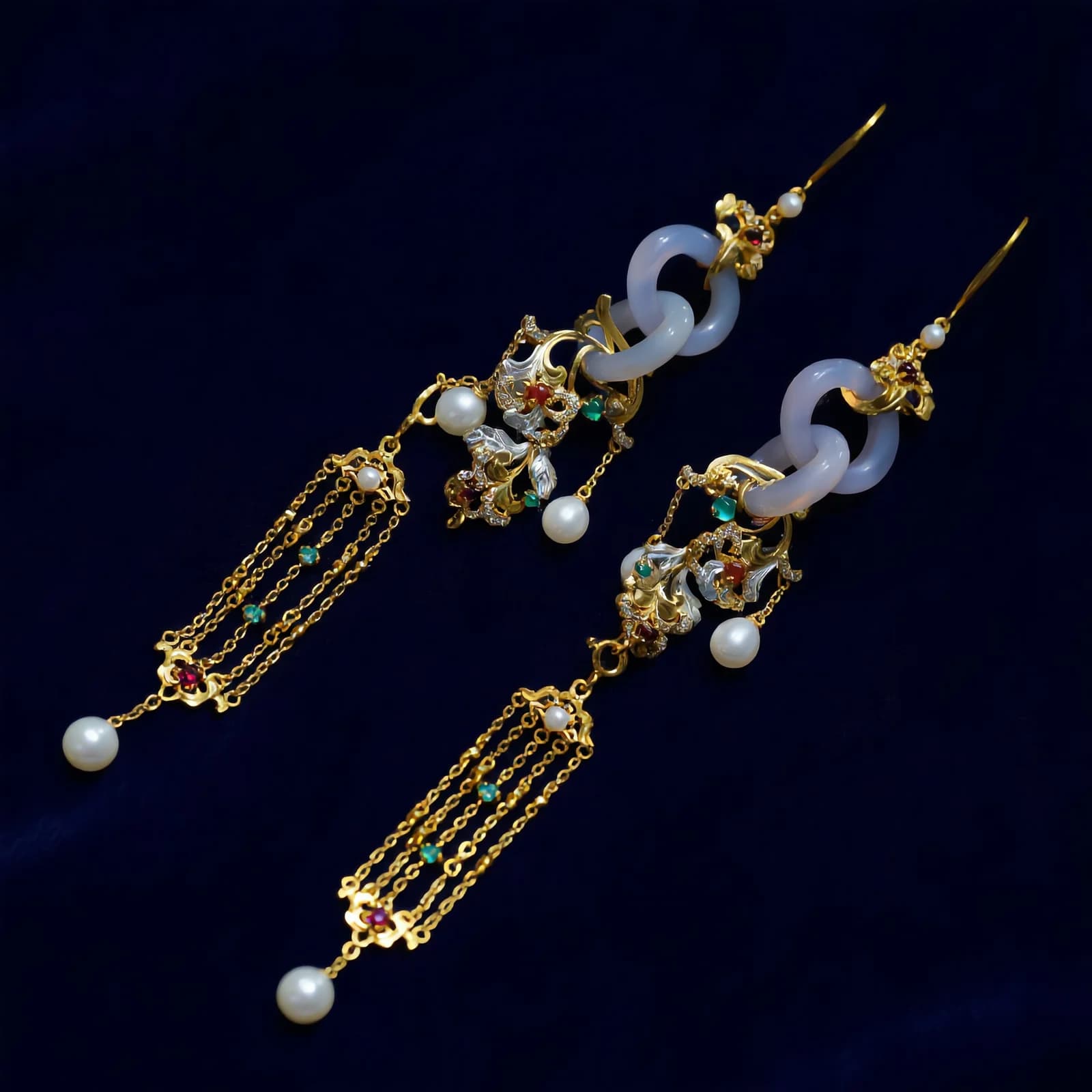 Pearl Tassel Filigree Earrings