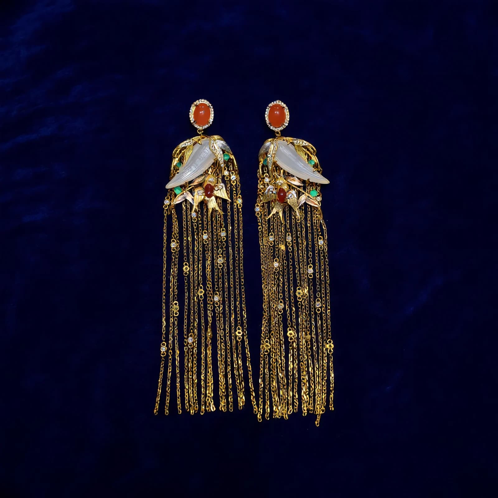 White Jade Tassel Earrings