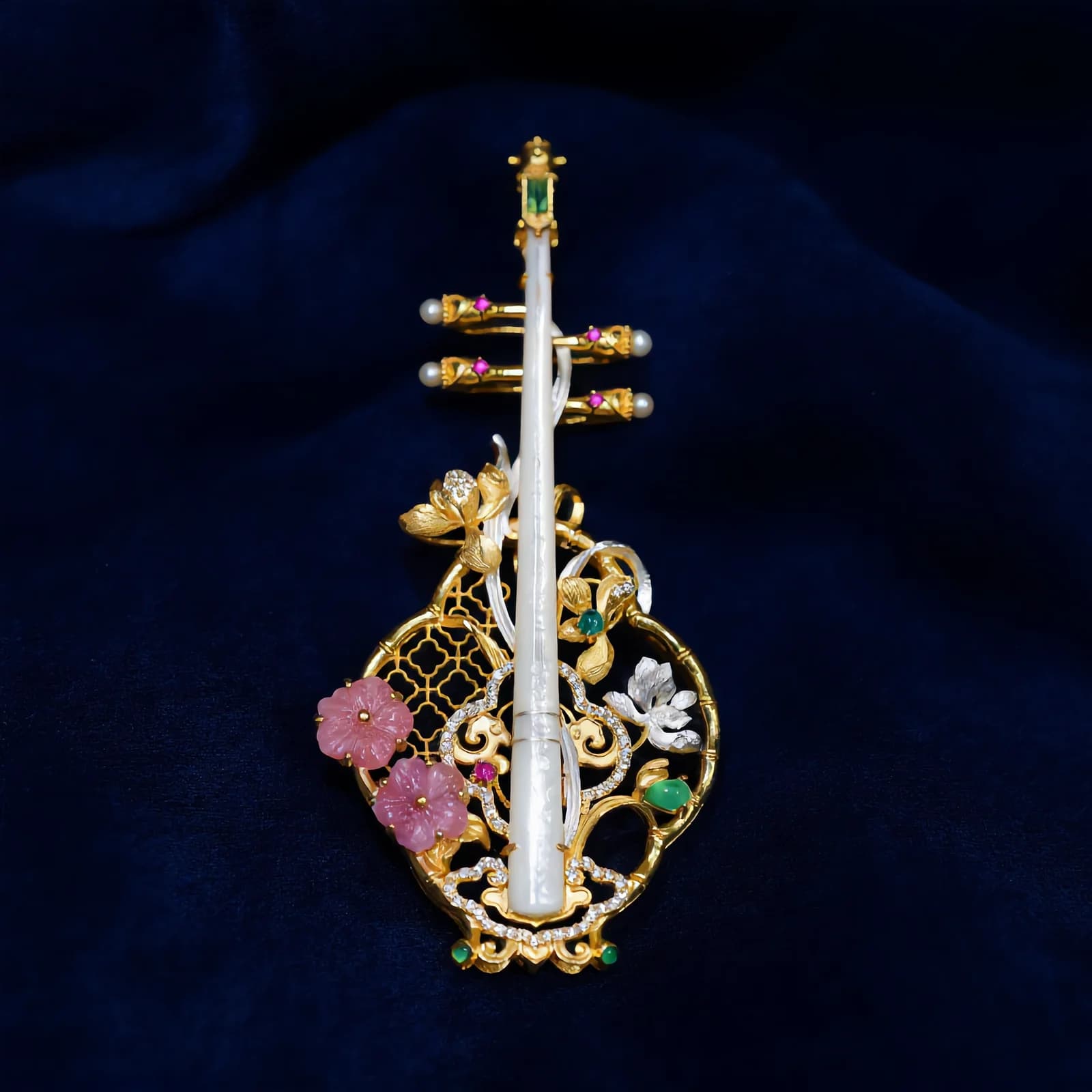 Jade Branch Filigree Brooch